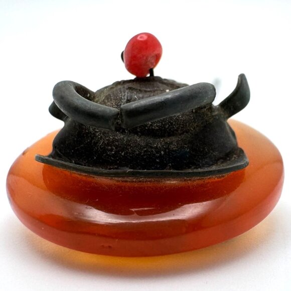 Antique Chinese Hairpin With Ox Motif Carnelian? & Metal Design - Picture 6 of 10